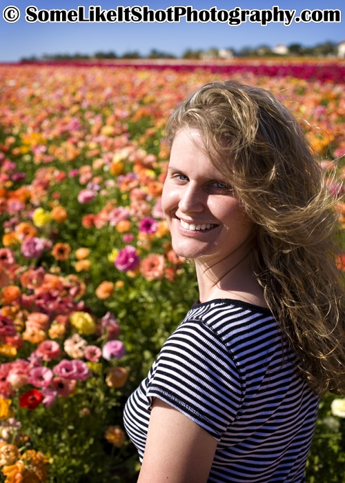 Beth's portrait near flower fields